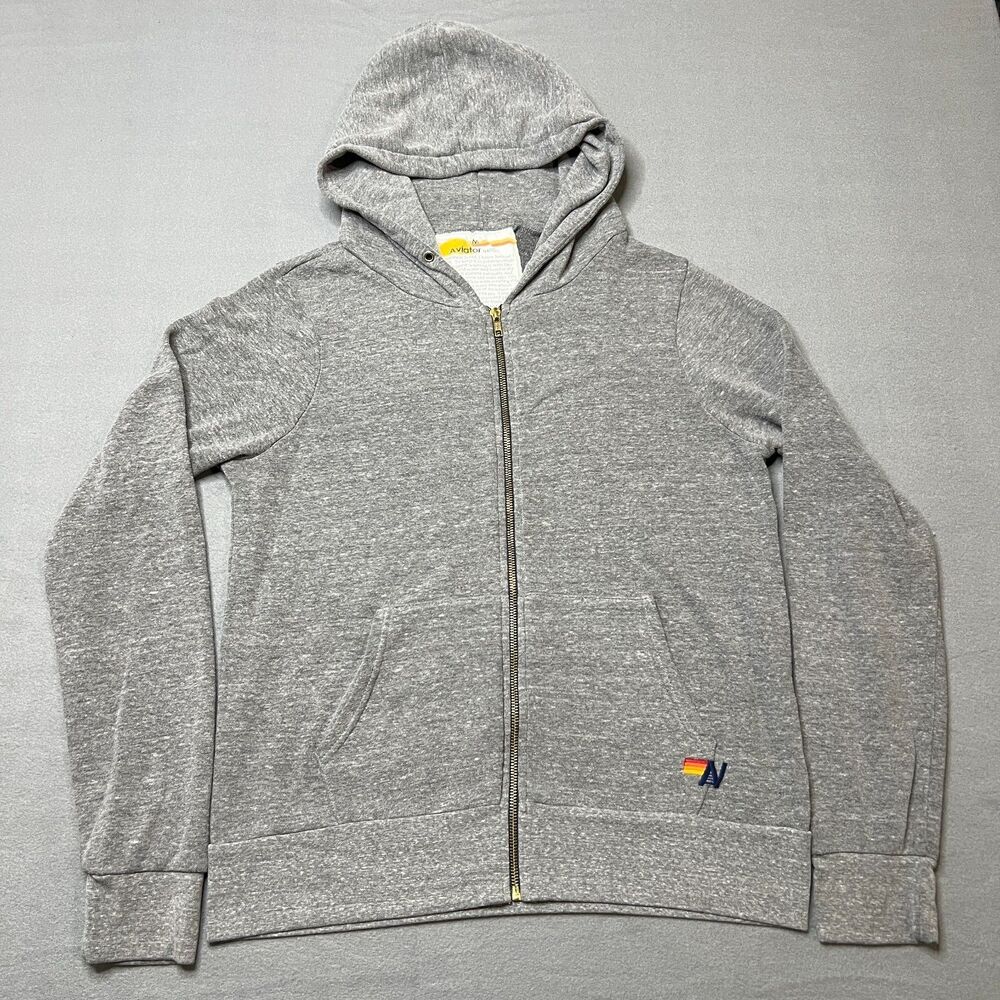 Aviator Nation Hoodie Women's Medium Heather Gray Logo Long Sleeve Bolt Full Zip